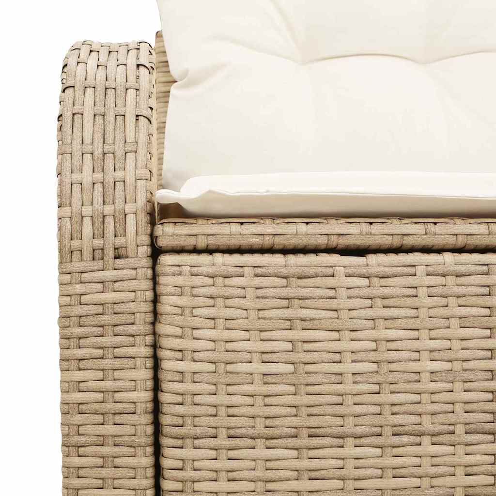 2-seters hagesofa med oppbevaring og puter i beige polyrotting