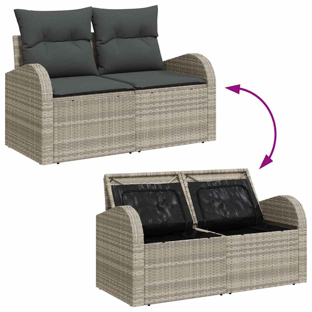 2-seters hagesofa med lagring & puter Lys grå Polyrotting