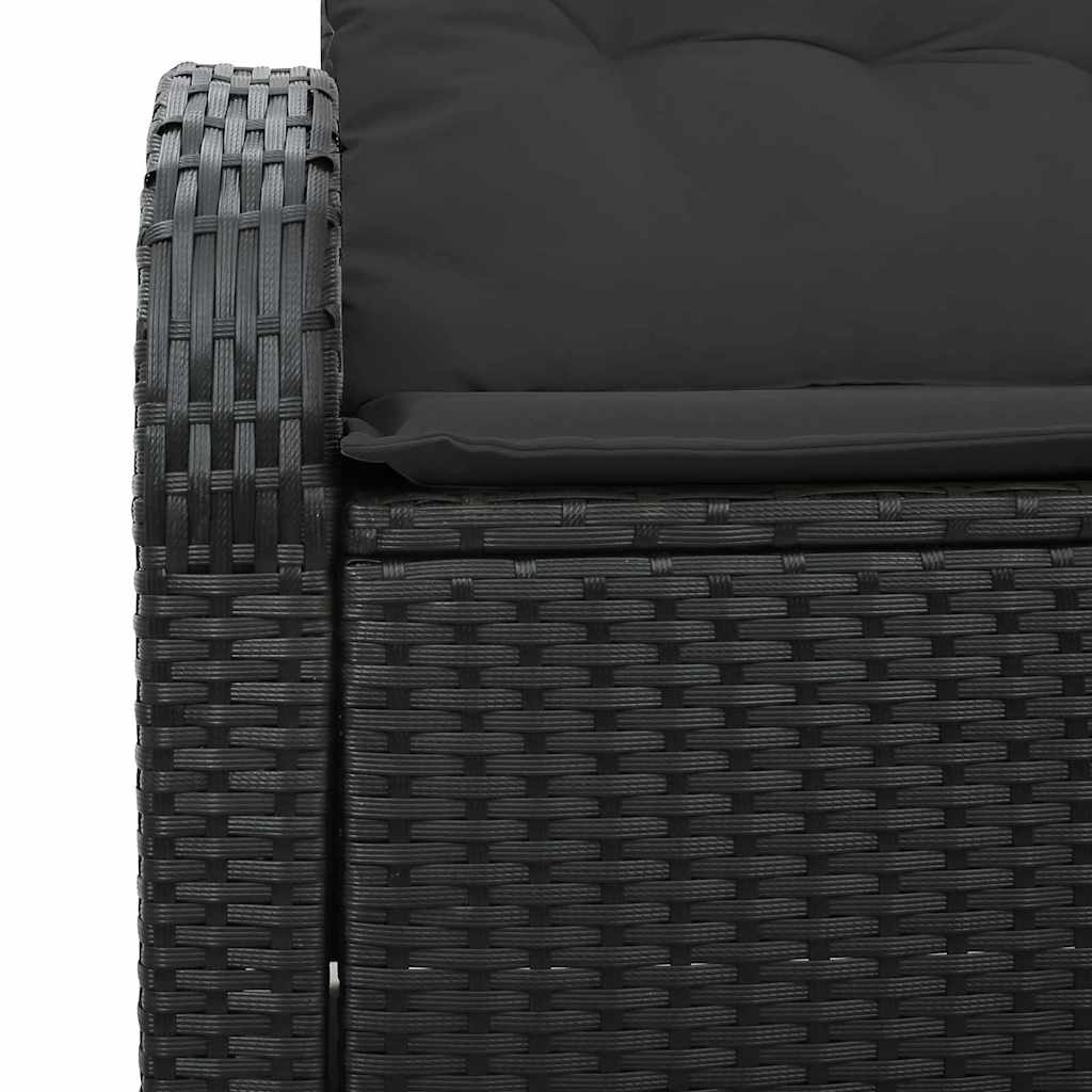 2-seters hagesofa med lagring & puter svart polyrotting