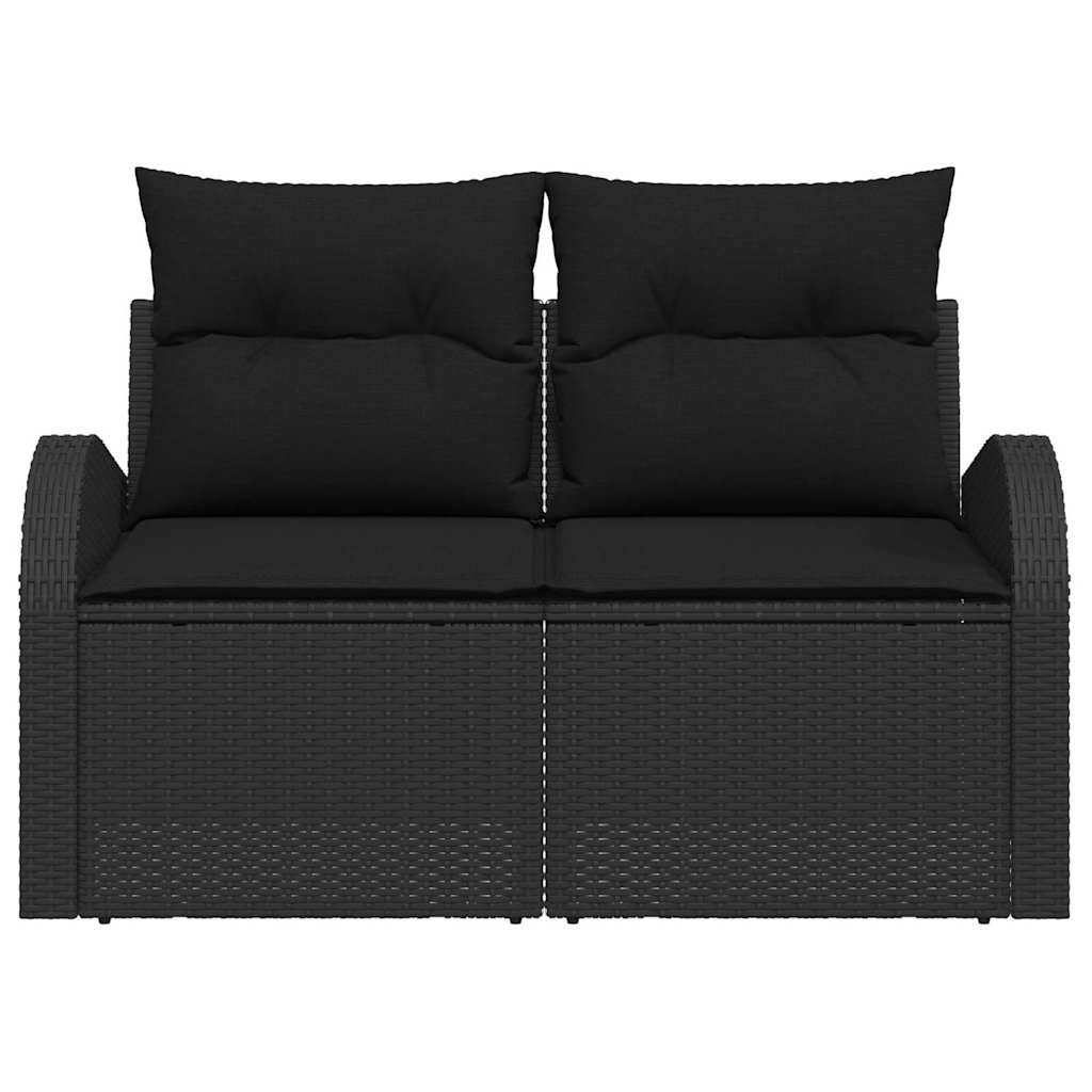 2-seters hagesofa med lagring & puter svart polyrotting