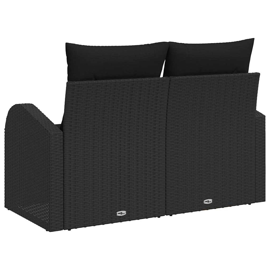 2-seters hagesofa med lagring & puter svart polyrotting