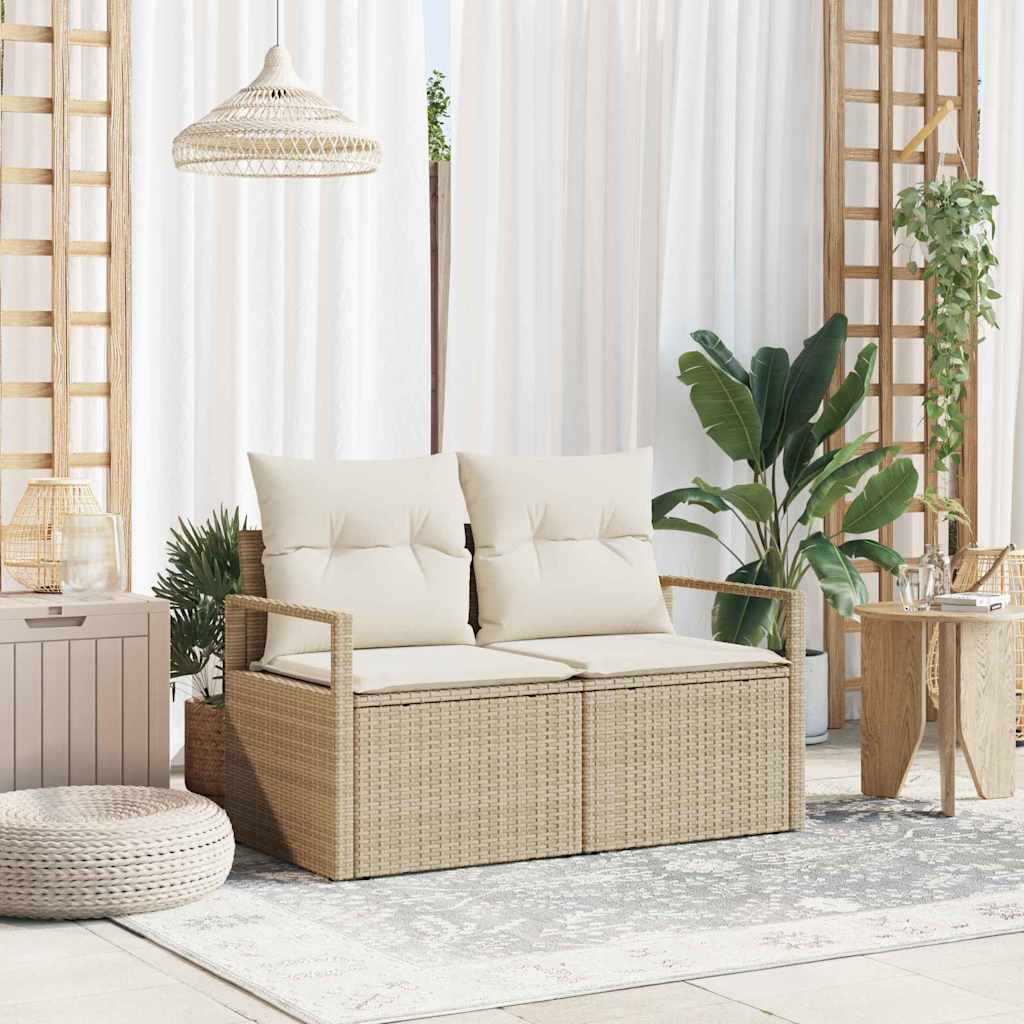 2-seters hage-sofa med puter beige polyrotting