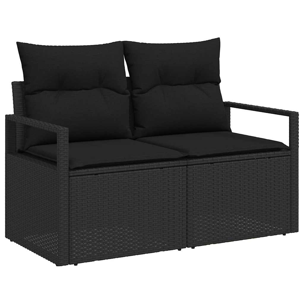 2-seters hage-sofa med puter svart poly-rattan