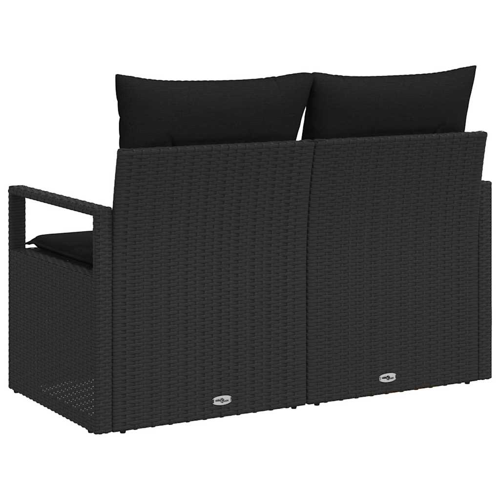 2-seters hage-sofa med puter svart poly-rattan