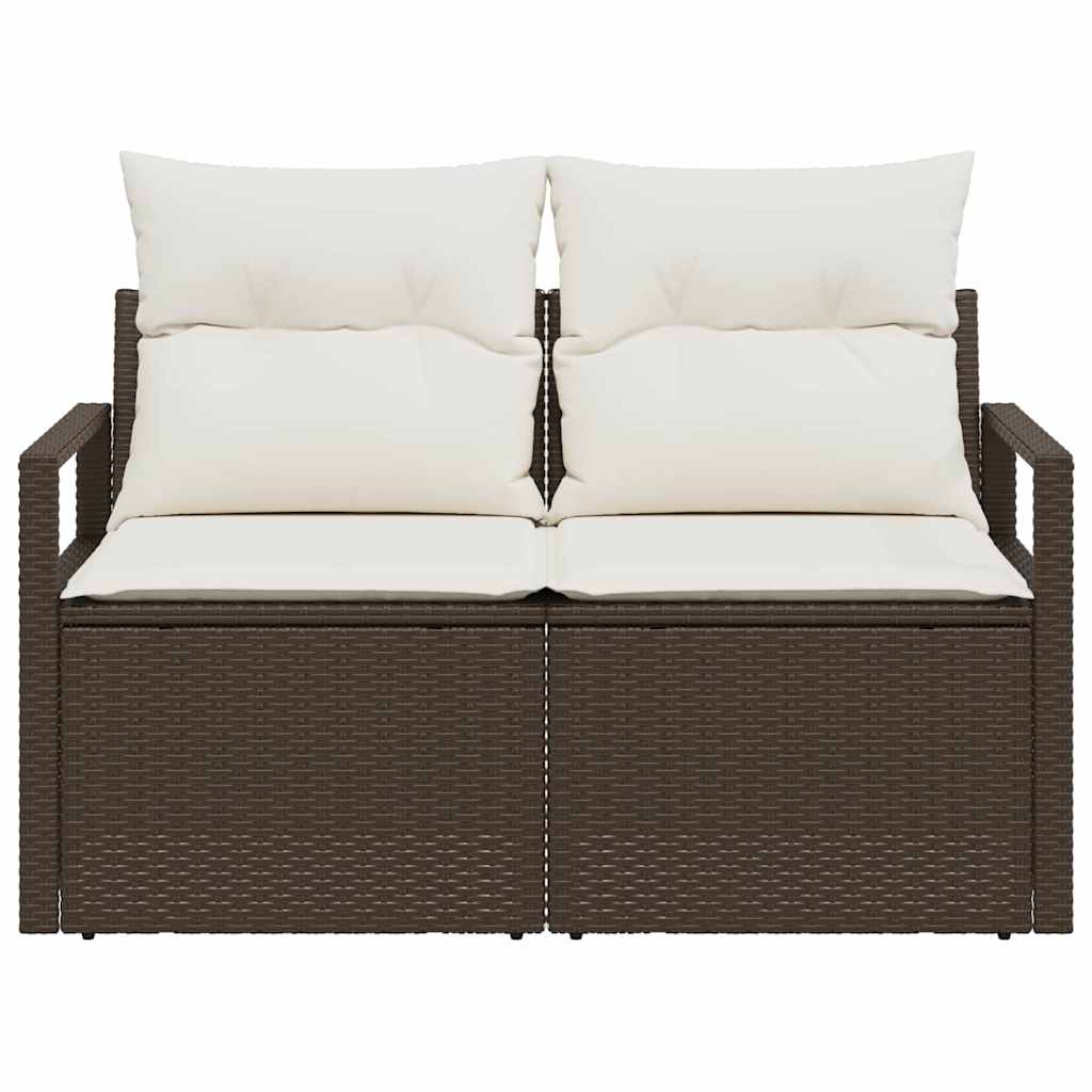 2-seters hage-sofa med oppbevaring og puter brun polyrotting