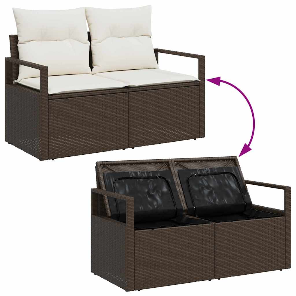 2-seters hage-sofa med oppbevaring og puter brun polyrotting