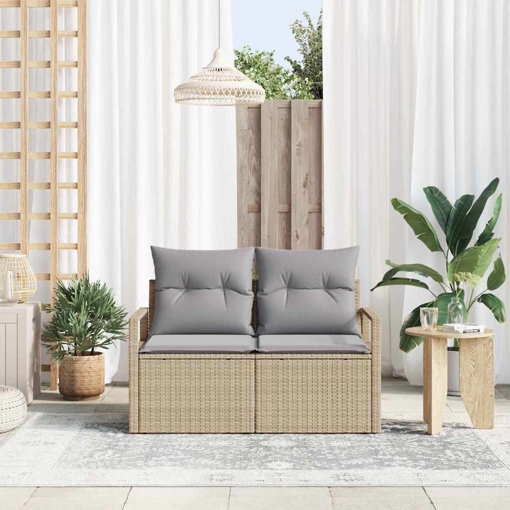 2-seter Hagemøbelsofa med Lagring & Puter Beige Poly Rattan