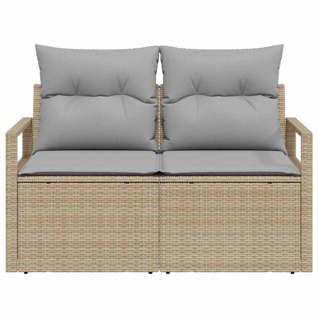 2-seter Hagemøbelsofa med Lagring & Puter Beige Poly Rattan