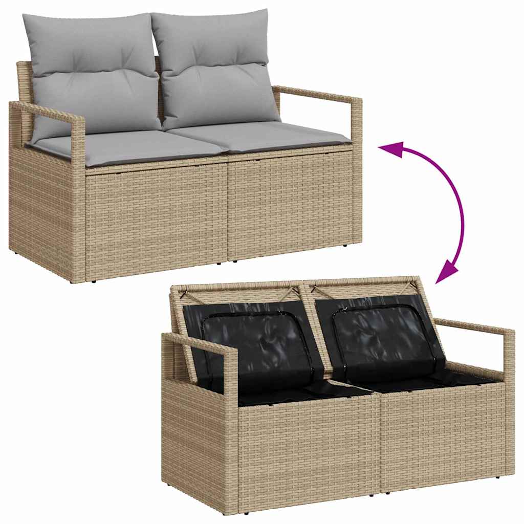 2-seter Hagemøbelsofa med Lagring & Puter Beige Poly Rattan