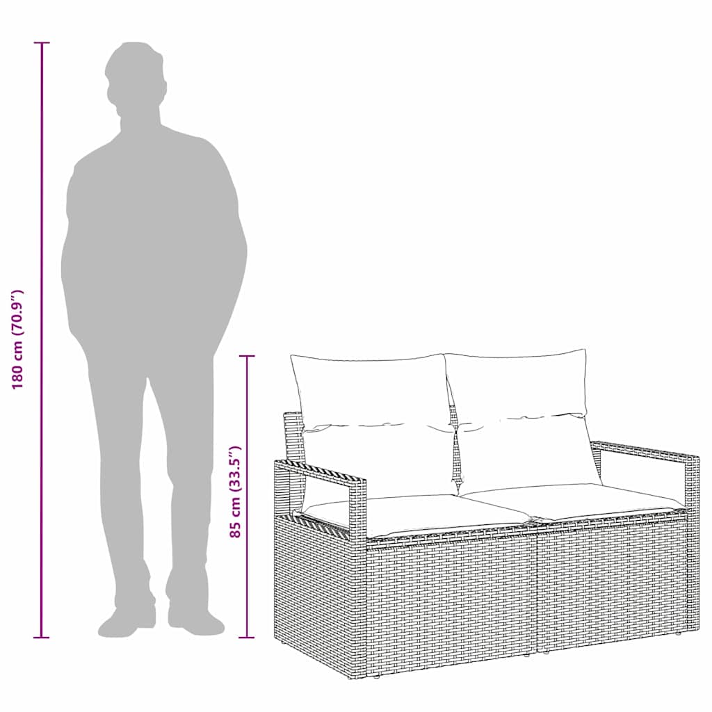 2-seter Hagemøbelsofa med Lagring & Puter Beige Poly Rattan