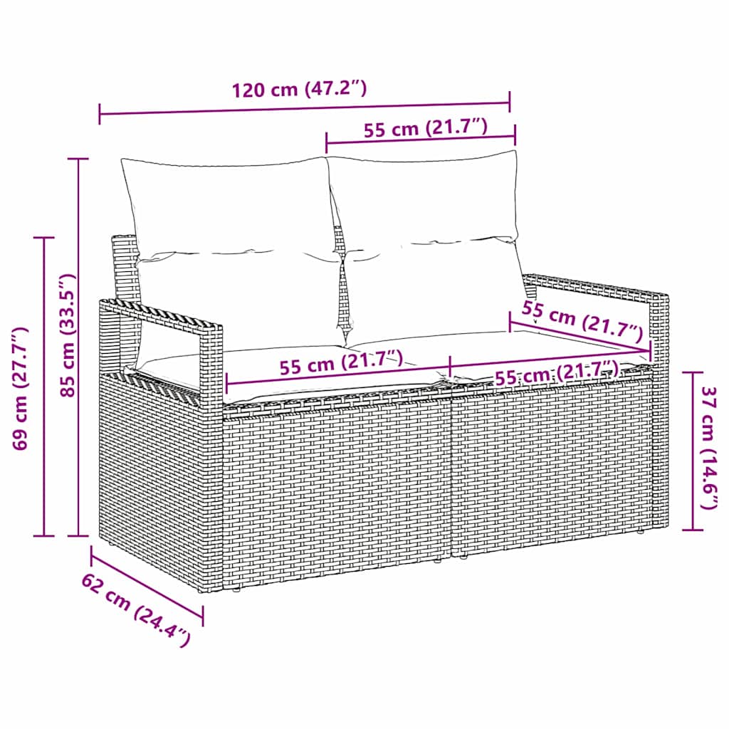 2-seter Hagemøbelsofa med Lagring & Puter Beige Poly Rattan