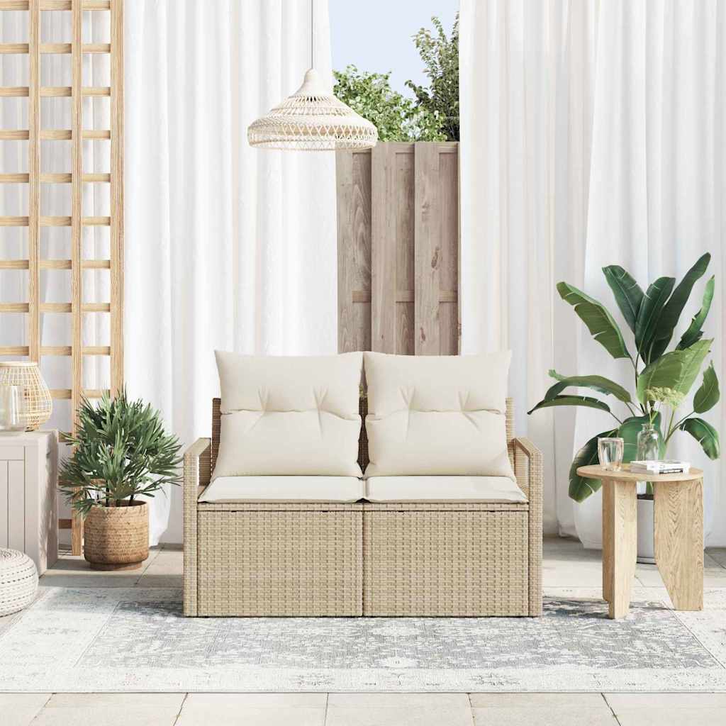 2-seters hage-sofa med lagring og puter beige polyrotting