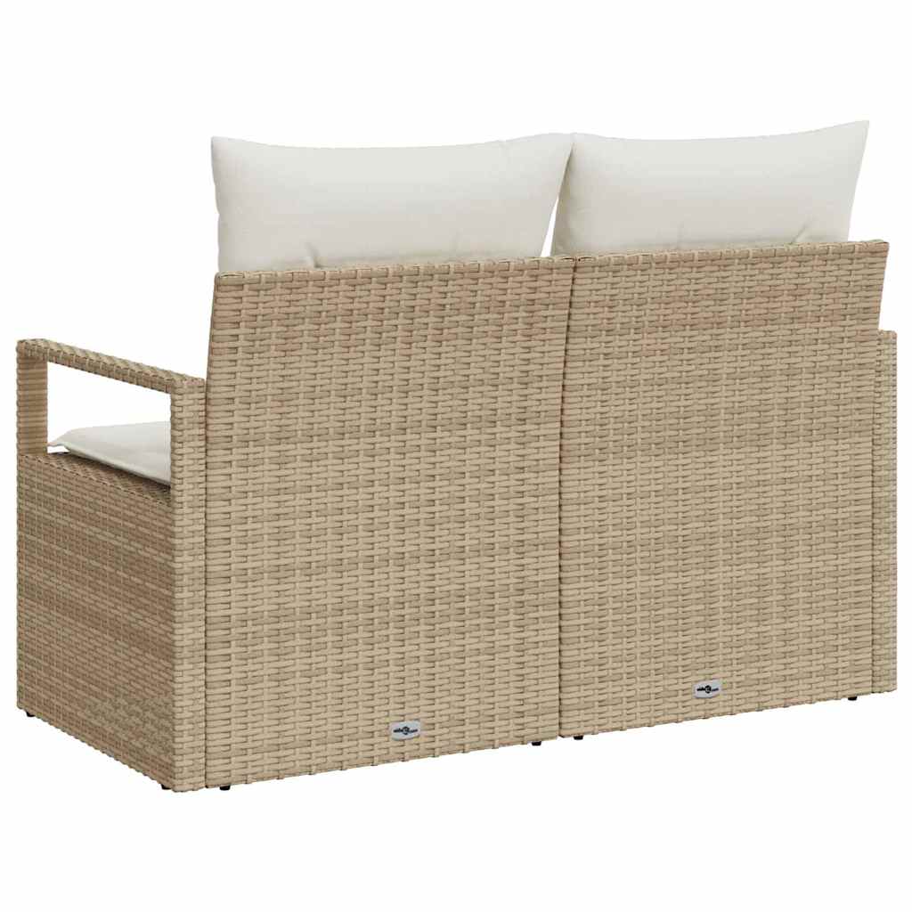 2-seters hage-sofa med lagring og puter beige polyrotting