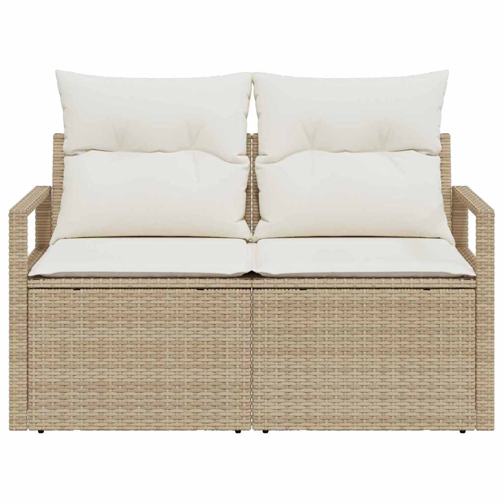 2-seters hage-sofa med lagring og puter beige polyrotting