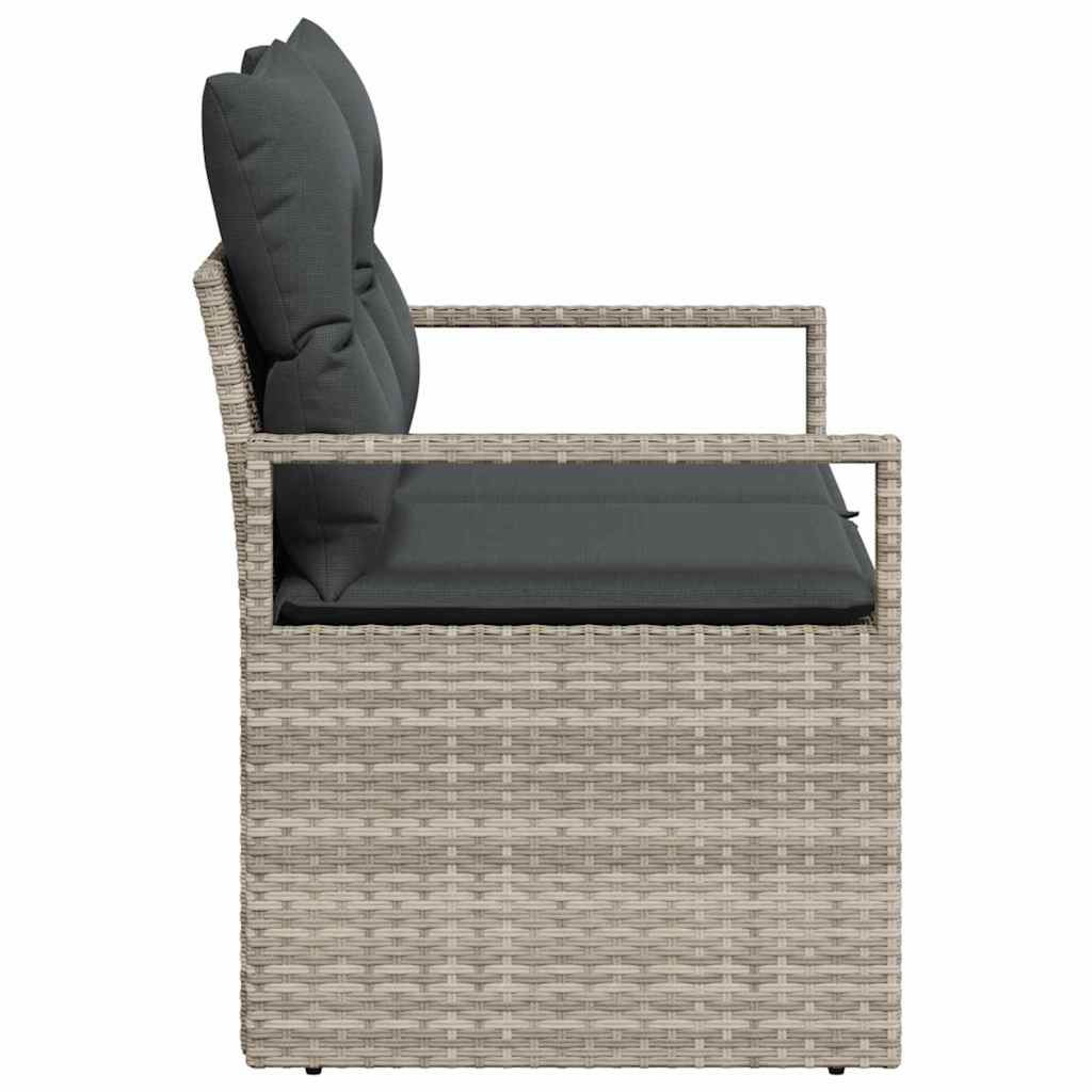 2-seters hagesofa med oppbevaring og puter grå poly rattan