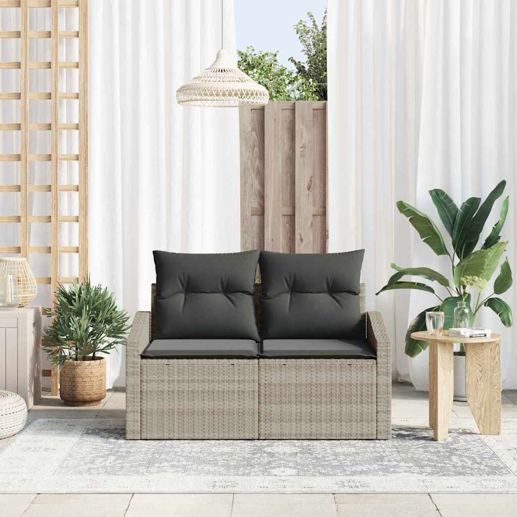 2-seters hage-sofa med puter grå polyrotting