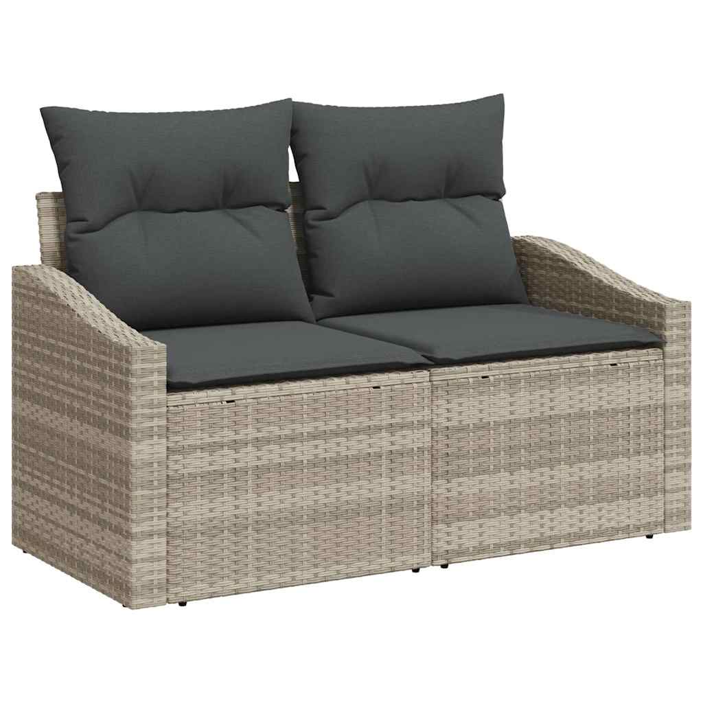 2-seters hage-sofa med puter grå polyrotting
