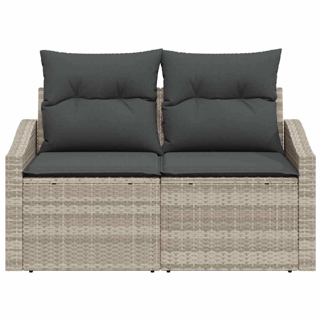 2-seters hage-sofa med puter grå polyrotting