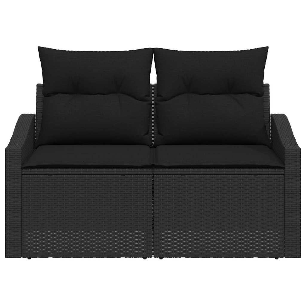 2-seters hagesofa med puter svart polyrotting