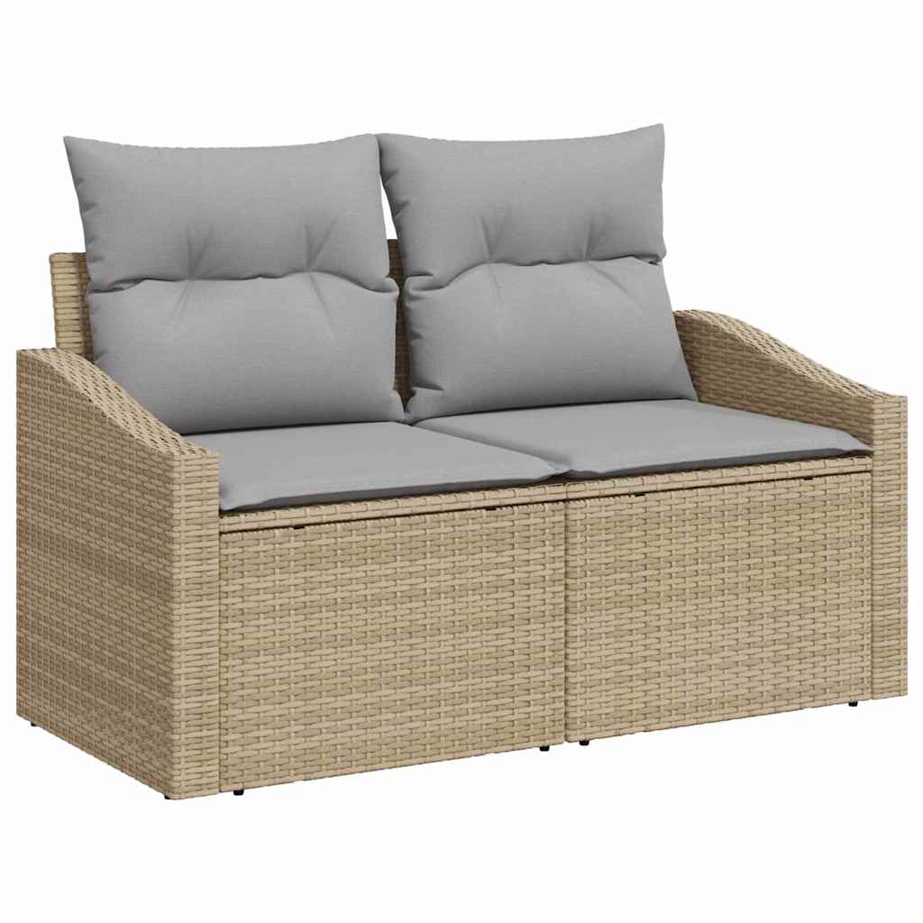 2-seters hage-sofa med lagring og puter beige polyrotting