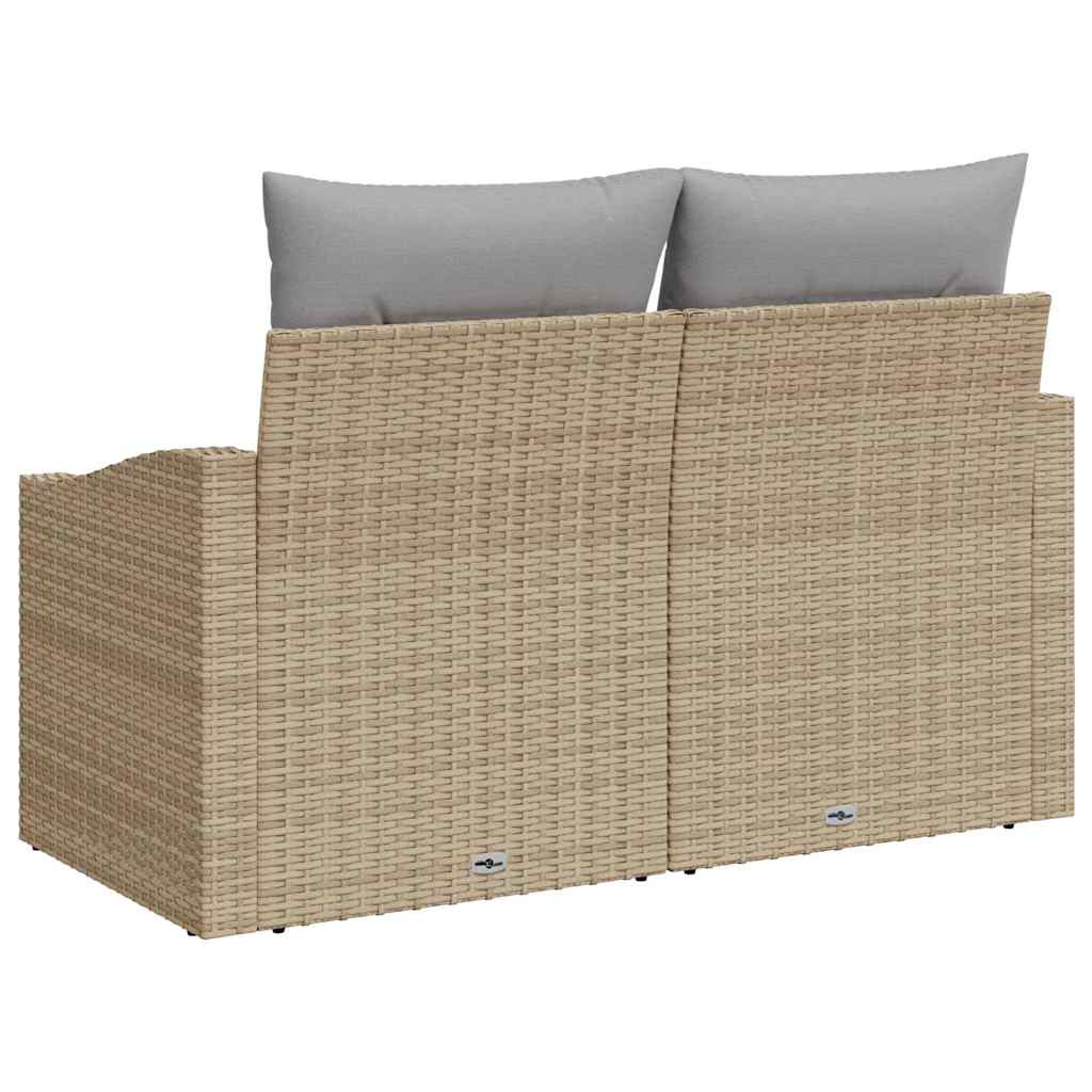 2-seters hage-sofa med lagring og puter beige polyrotting
