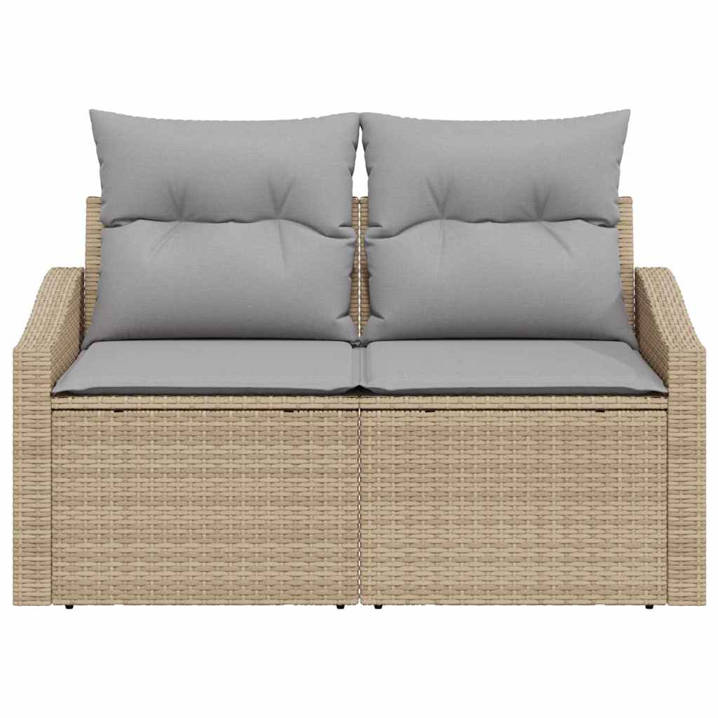 2-seters hage-sofa med lagring og puter beige polyrotting