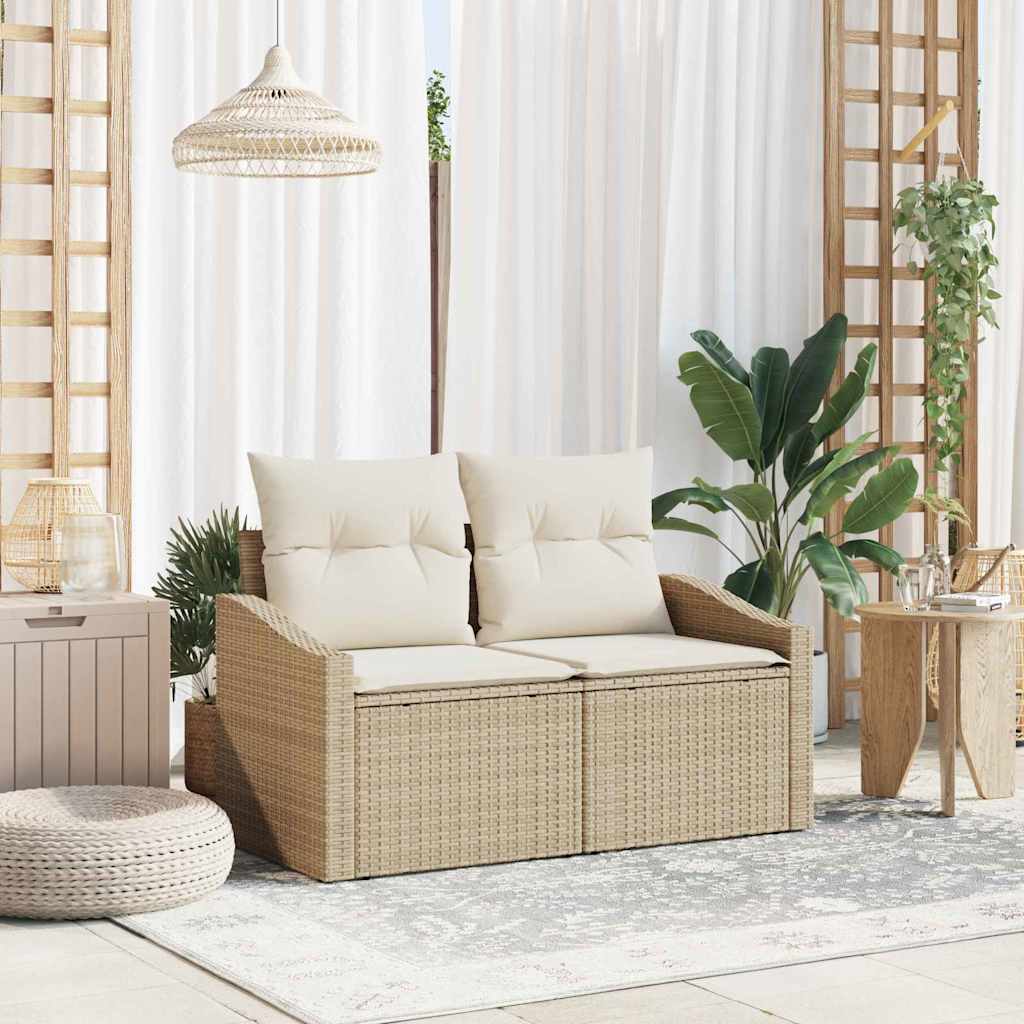 2-seters hagesofa med oppbevaring og puter Beige polyrotting