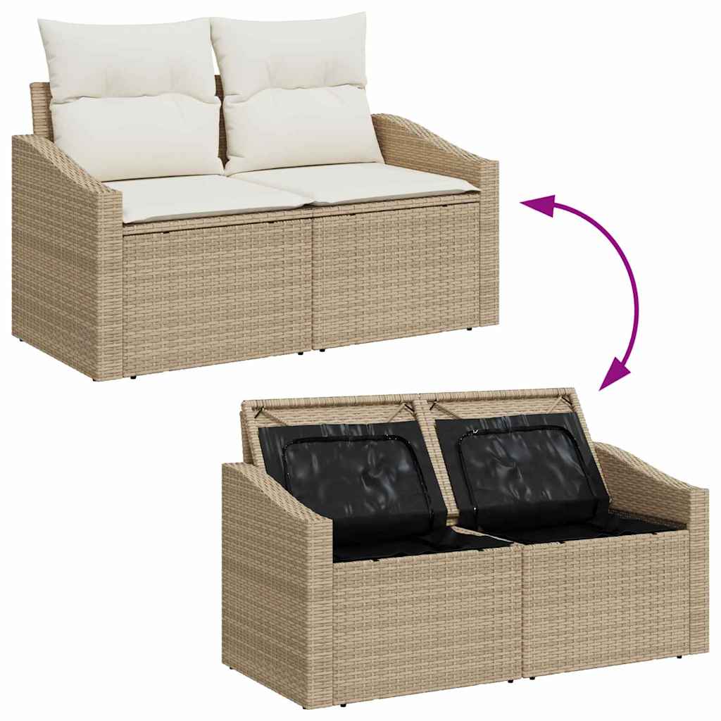 2-seters hagesofa med oppbevaring og puter Beige polyrotting