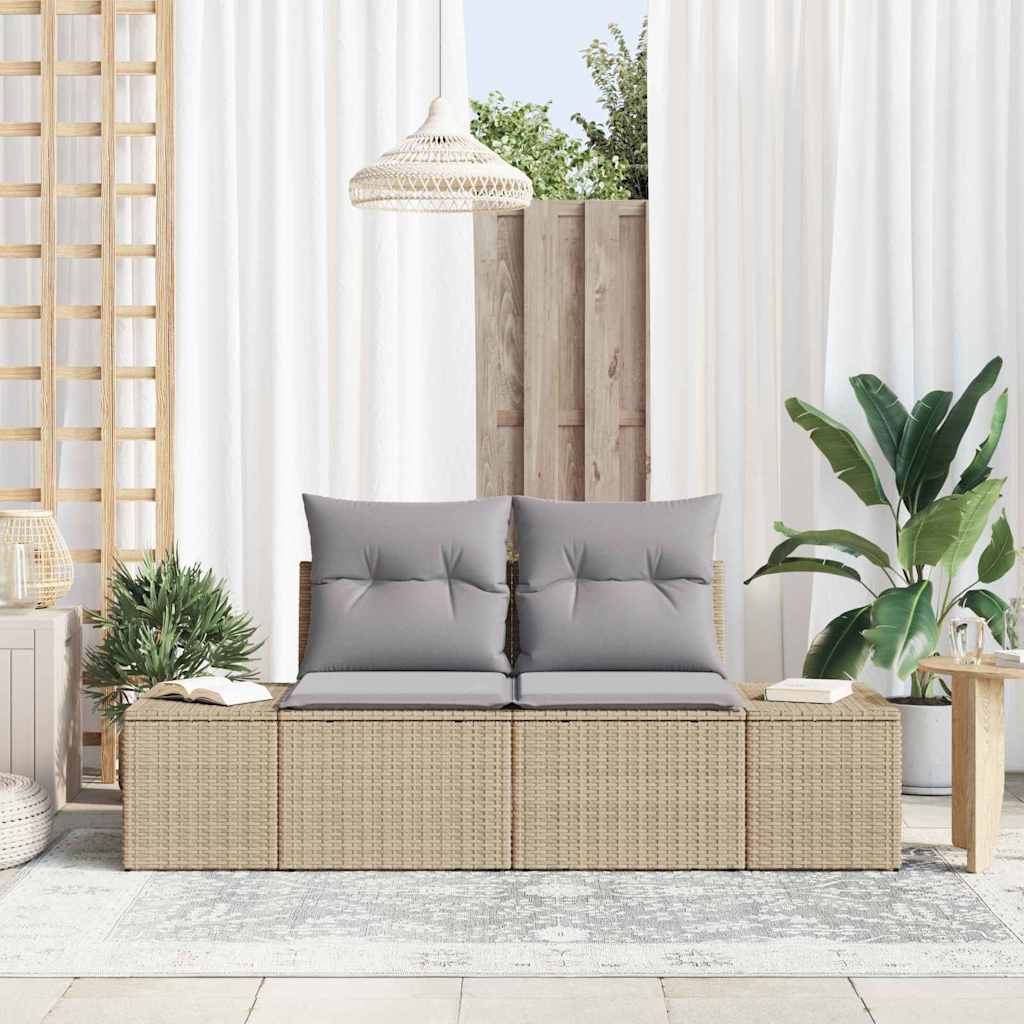 2-seters hagesofa med puter Beige Poly Rattan