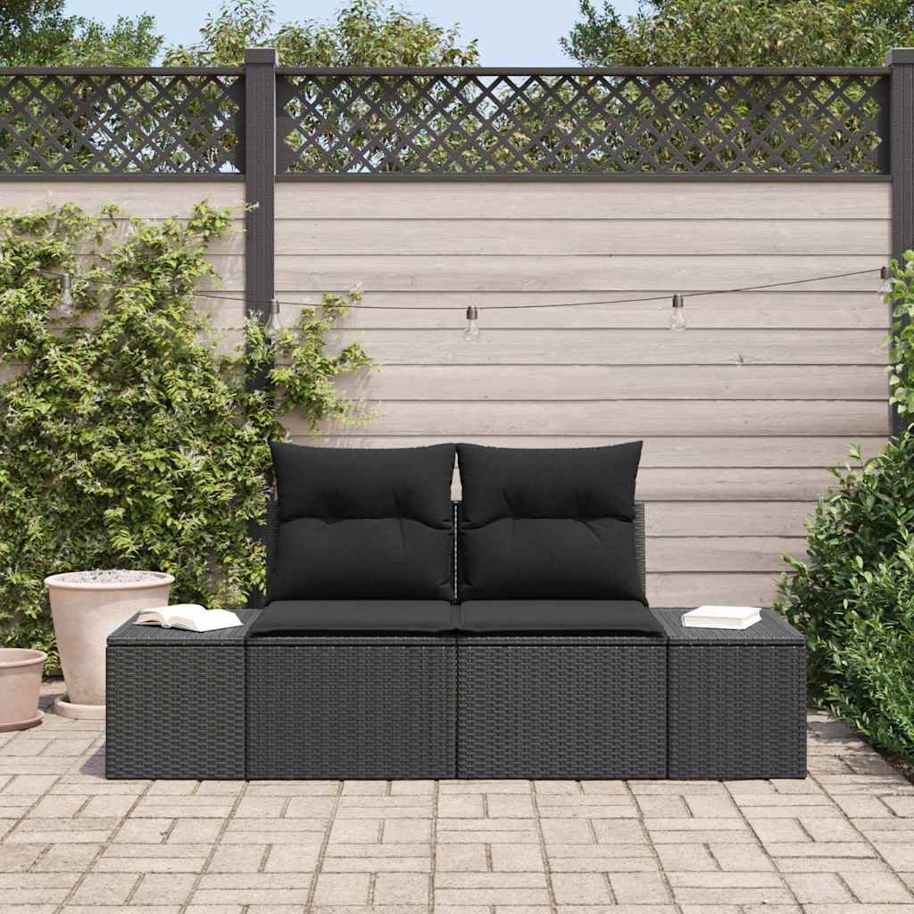 2-seters hagesofa med puter Svart Polyrotting