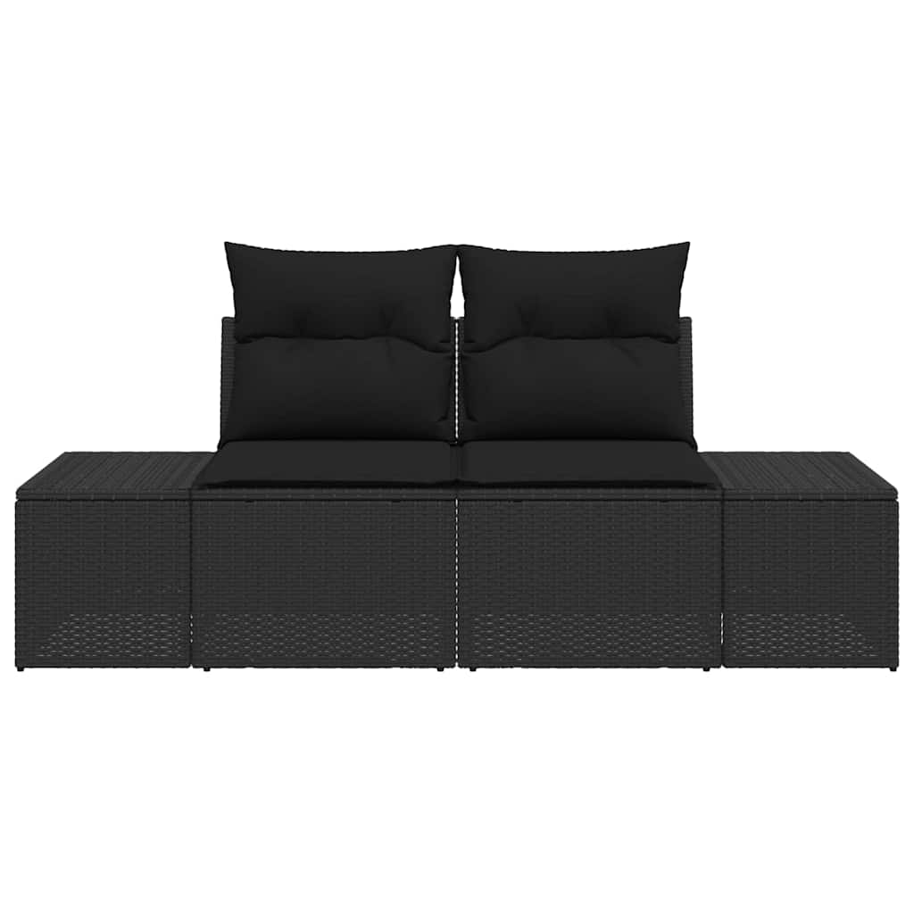 2-seters hagesofa med puter Svart Polyrotting