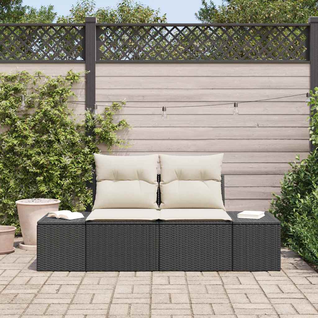 2-seters hagesofa med lagring & puter Svart Poly Rotting
