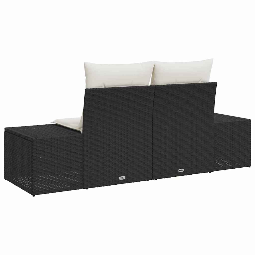 2-seters hagesofa med lagring & puter Svart Poly Rotting