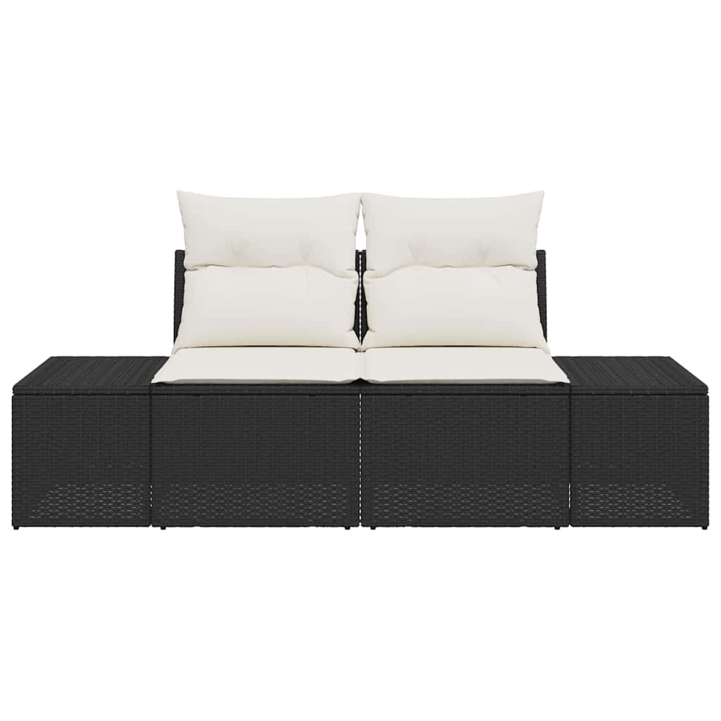 2-seters hagesofa med lagring & puter Svart Poly Rotting