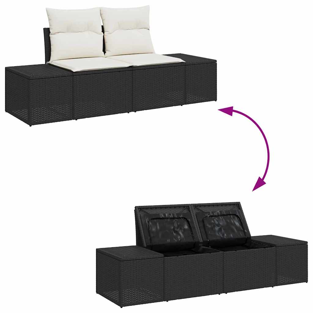 2-seters hagesofa med lagring & puter Svart Poly Rotting
