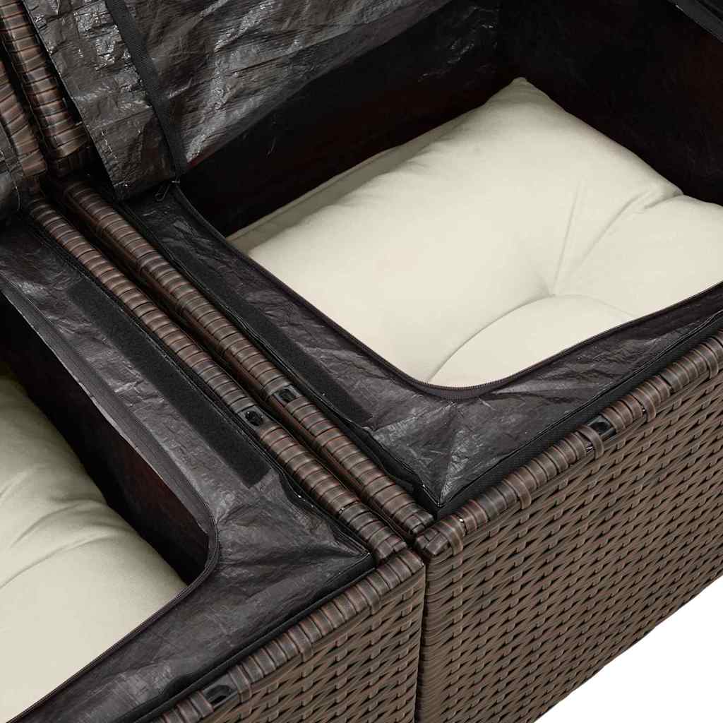 2-seters hagesofa med lagring & puter Brun Poly Rattan