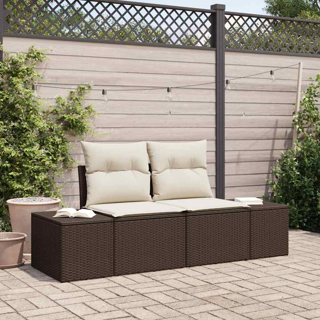 2-seters hagesofa med lagring & puter Brun Poly Rattan