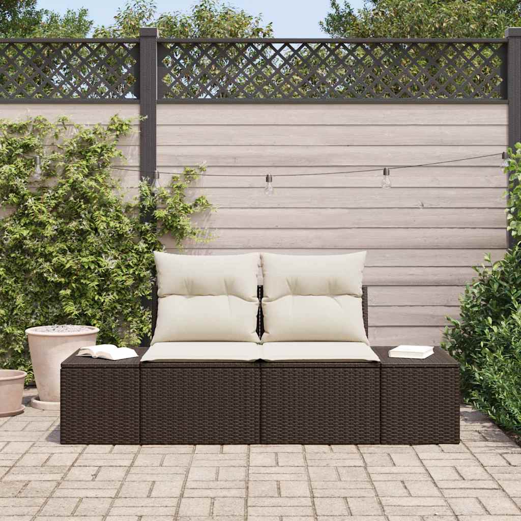 2-seters hagesofa med lagring & puter Brun Poly Rattan