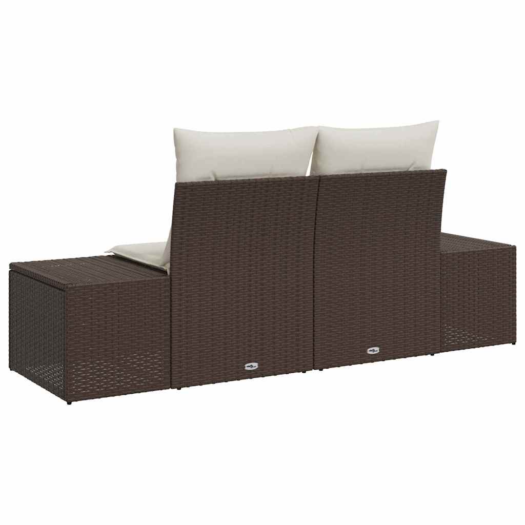 2-seters hagesofa med lagring & puter Brun Poly Rattan
