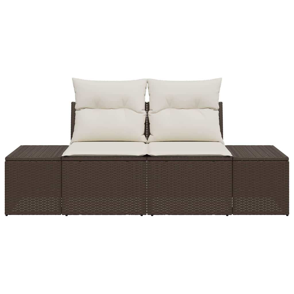 2-seters hagesofa med lagring & puter Brun Poly Rattan