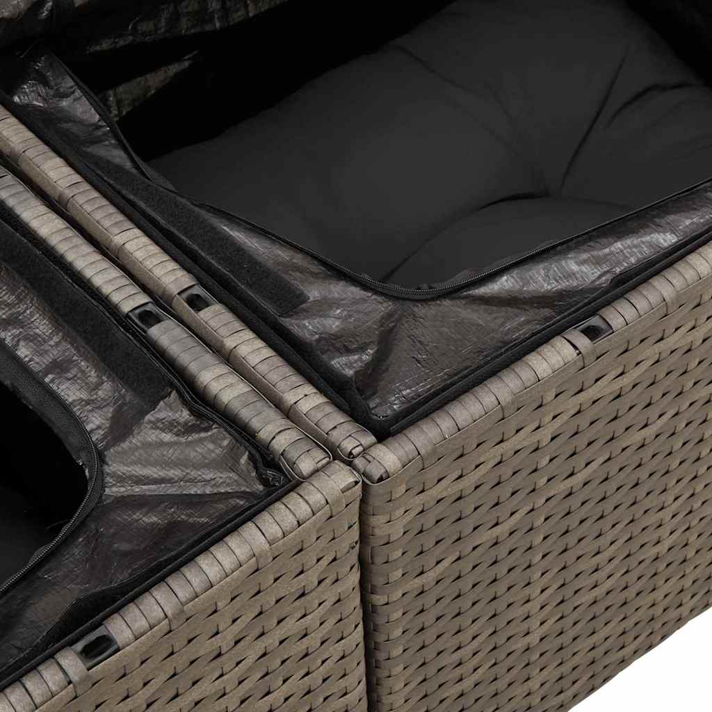 2-seters hage sofa med lagring og puter Grå Poly Rattan