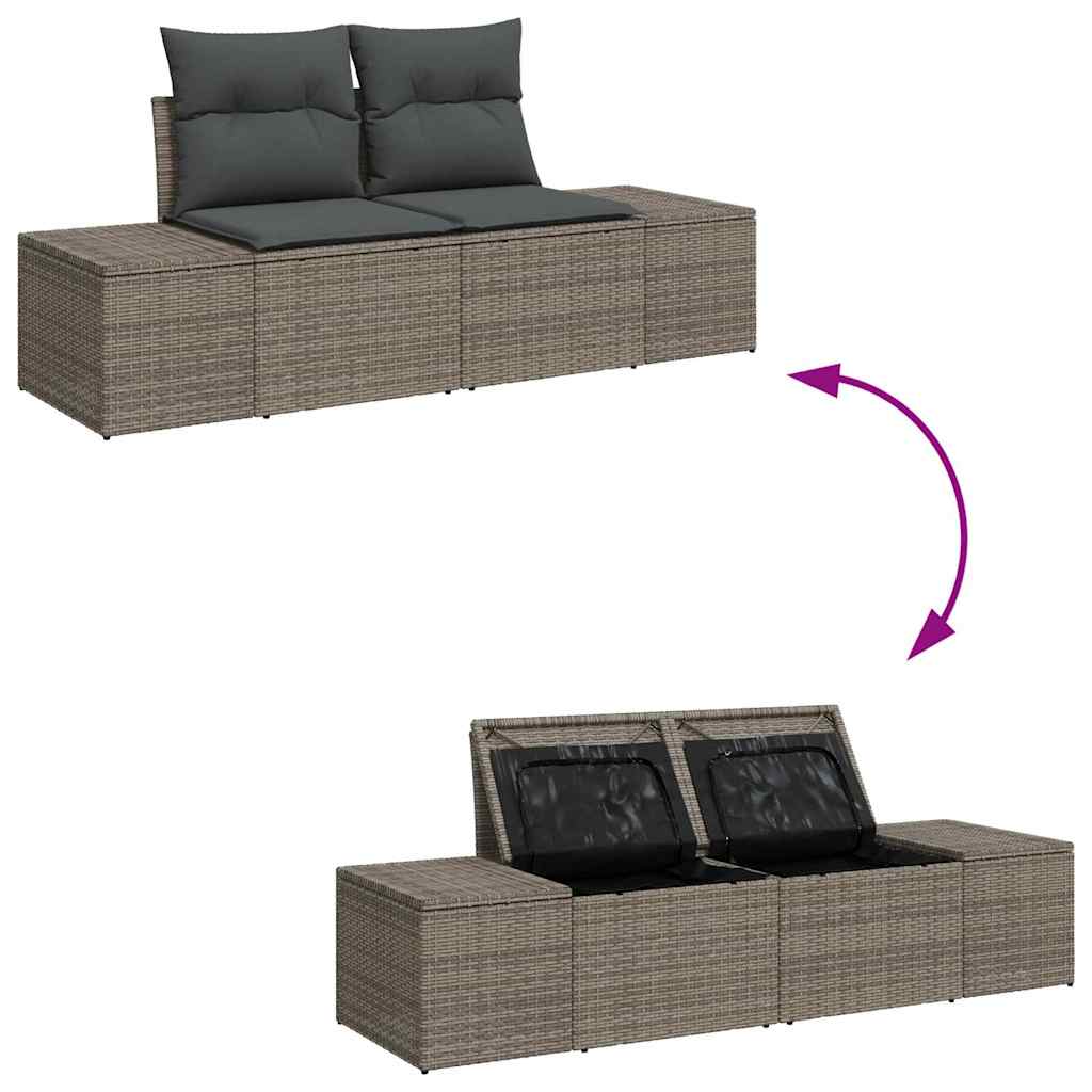 2-seters hage sofa med lagring og puter Grå Poly Rattan