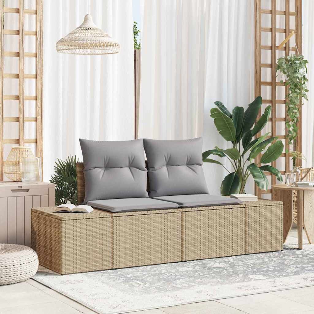 2-seters hagesofa med lagring og puter Beige Poly Rattan