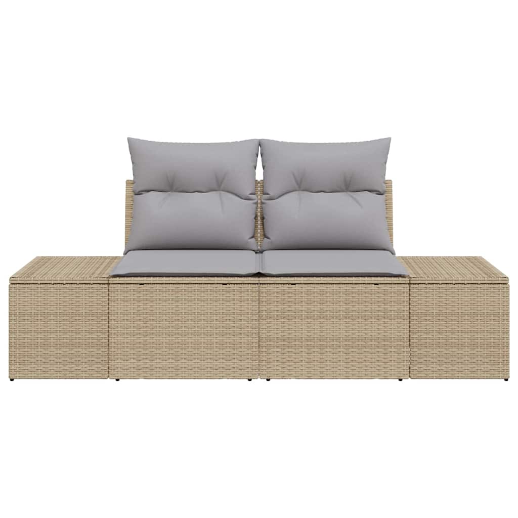 2-seters hagesofa med lagring og puter Beige Poly Rattan