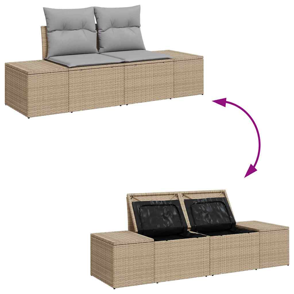 2-seters hagesofa med lagring og puter Beige Poly Rattan