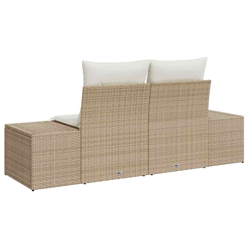 2-seters hagesofa med lagring og puter Beige Poly Rattan
