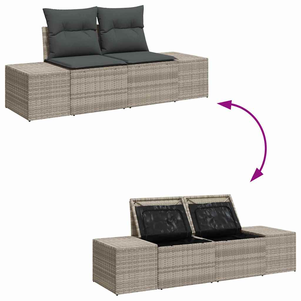 2-seters Hagesofa med Lagring & Puter Grå Polyrotting