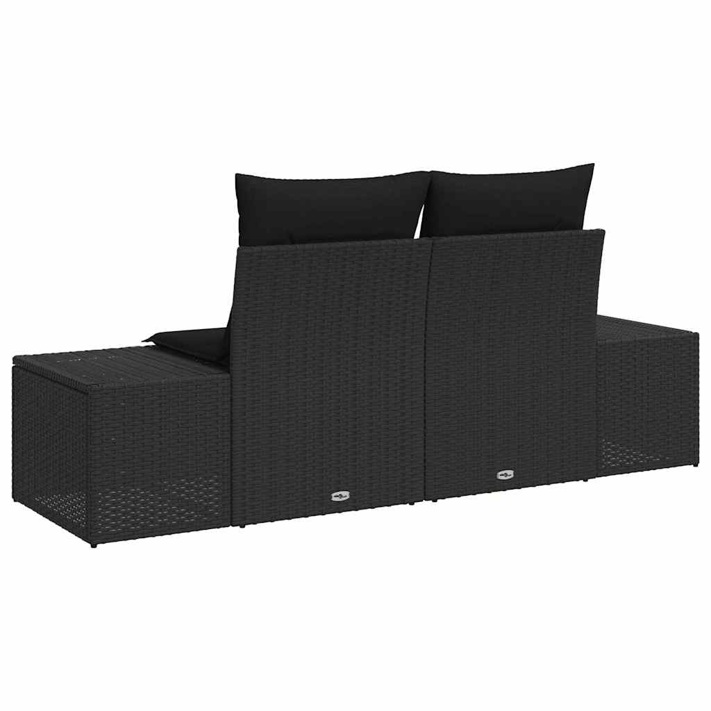 2-seters hagesofa med lagring og puter svart polyrotting
