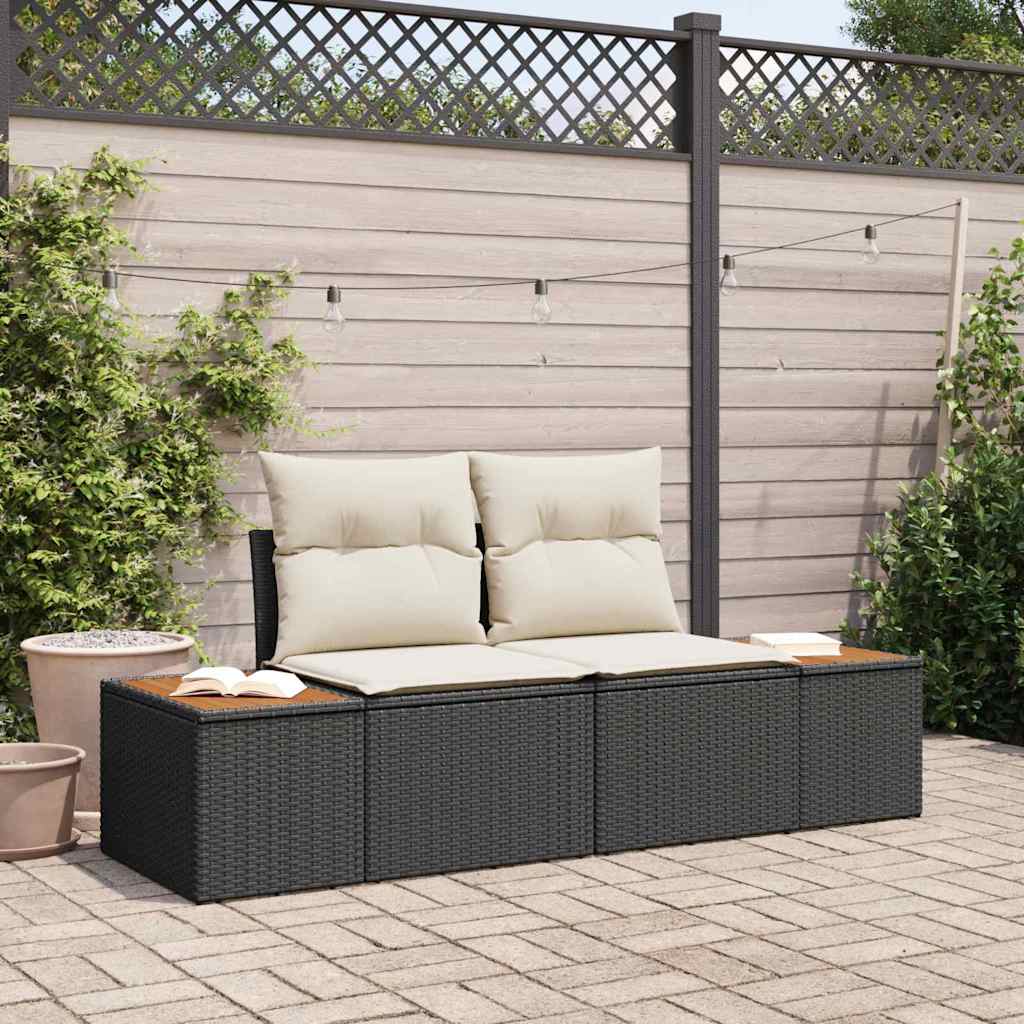 2-seters Hagesofa med Puter Svart Poly Rattan