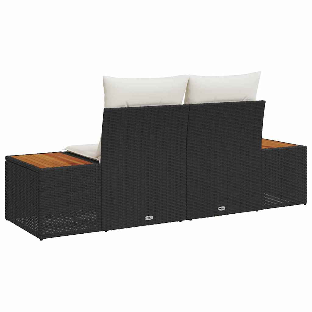 2-seters Hagesofa med Puter Svart Poly Rattan